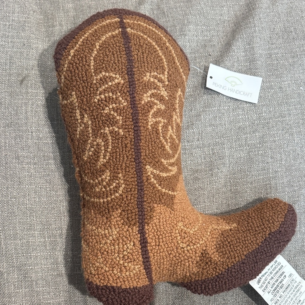 Brown Hooked Wool Boot Pillow Peking Handcraft